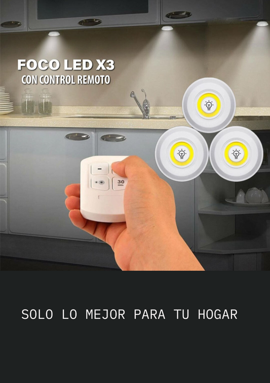 FOCOS LED x 3 CON CONTROL REMOTO + PILAS